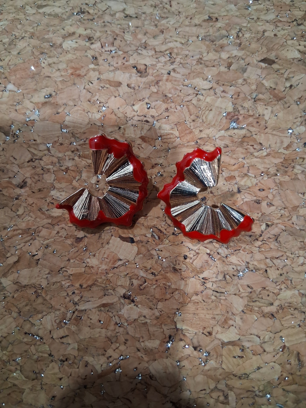 Red Scalloped Pencil Saving Stud Earrings